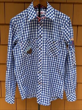 FUCHS TRACHTENMODEN | Oktoberfest Bavarian Lederhosen Gingham Shirt | Size S